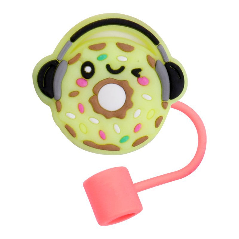 Wholesale 10pcs Cartoon Silicone Donut Straw Cap Dust Plug Cup Accessories